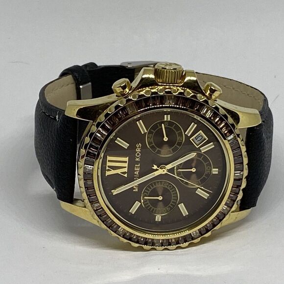 Michael Kors MK5873 Women's Black Leather Analog Dial Quartz Wrist Watch EY660 - Picture 7 of 12